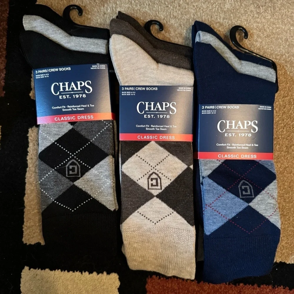3 Chaps Classic Dress Argyle Crew Socks 3-Pair Pack Blue, Black, Brown